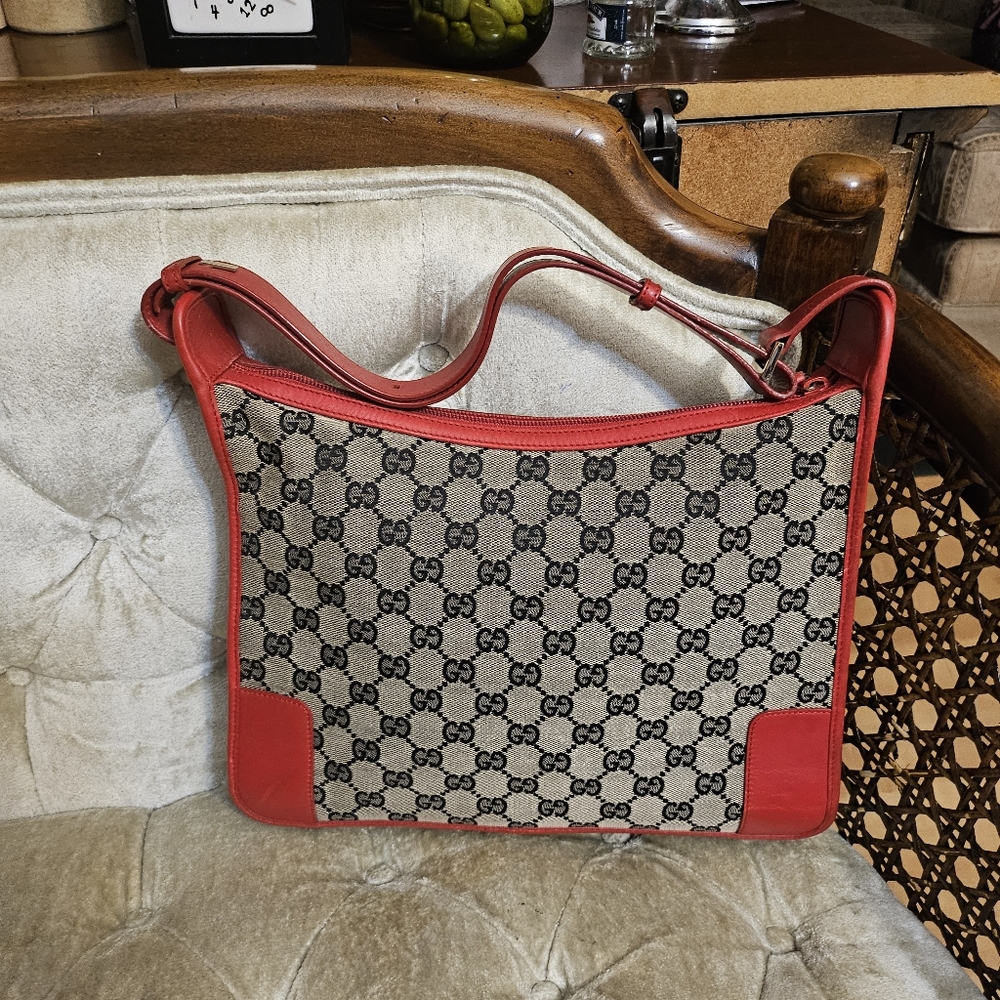 Vintage Gucci Red and Beige Monogram Shoulder Bag